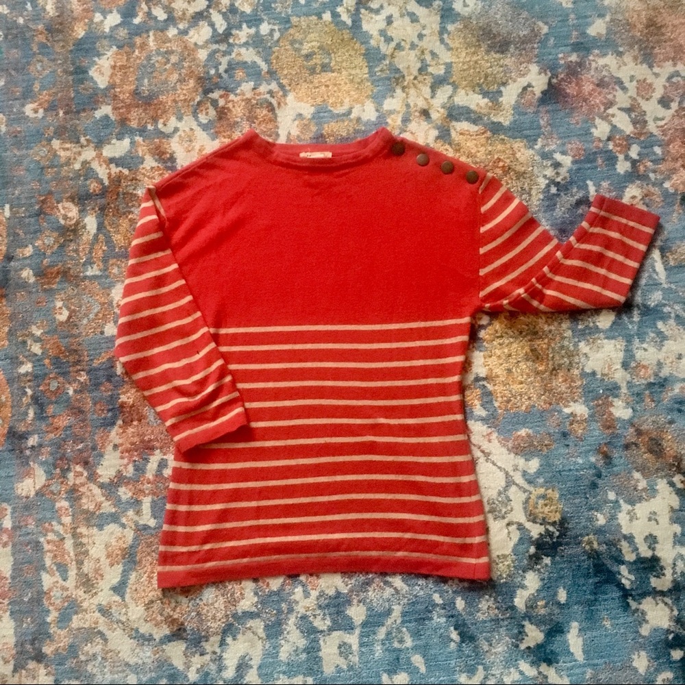60’s Inspired Striped Sweater with Button Detail
